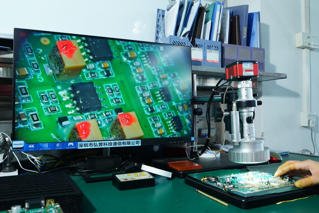 GaN and LDMOS devices, RF filters, couplers, connectors, matching parts, PCB materials, and thermal materials arranged for incoming verification.