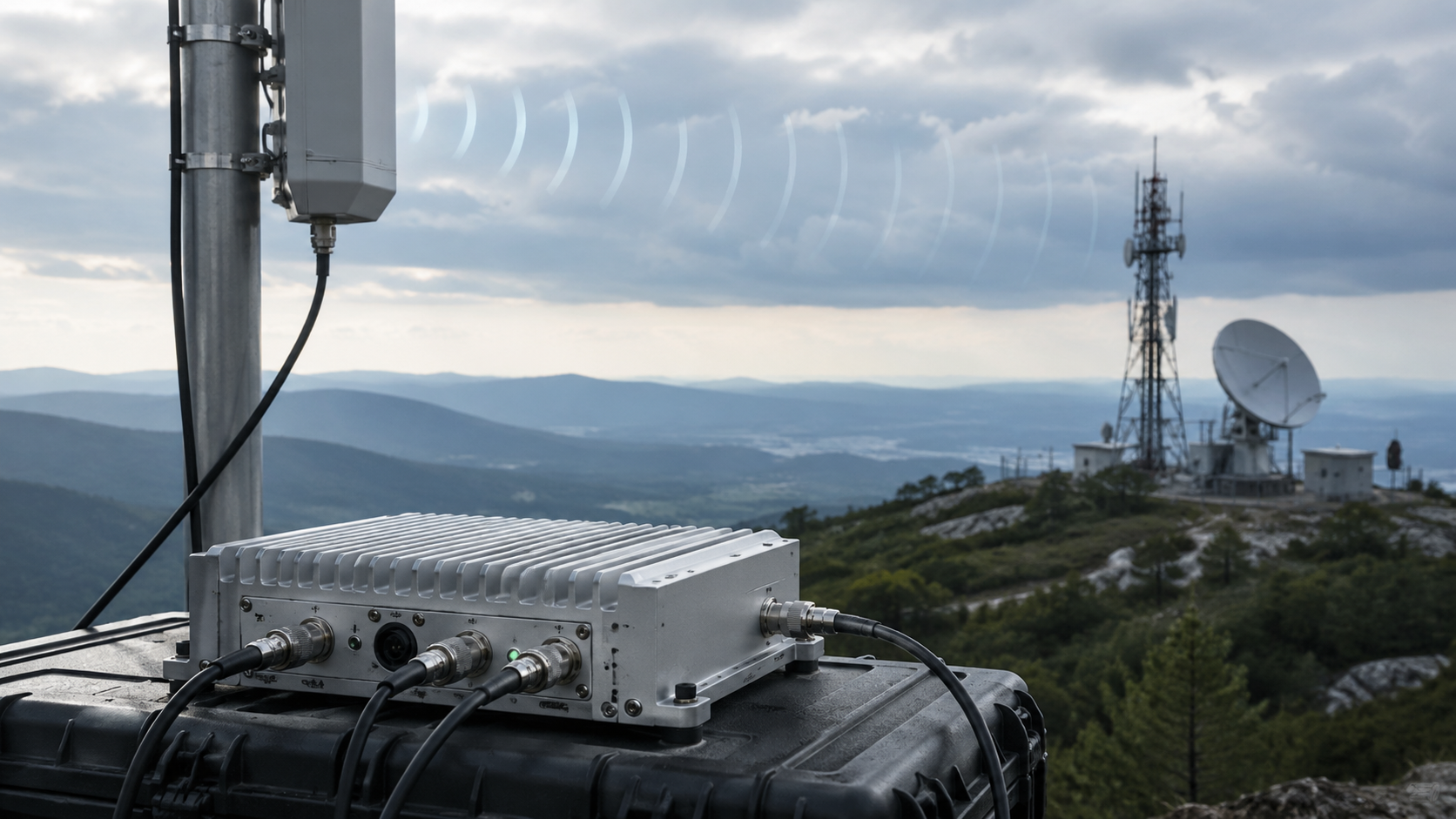 RF amplifier concept showing stronger range, cleaner signal transmission, and stable RF communication links