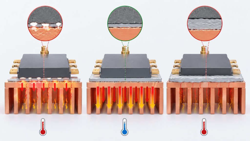 Excess or insufficient thermal grease affecting RF amplifier