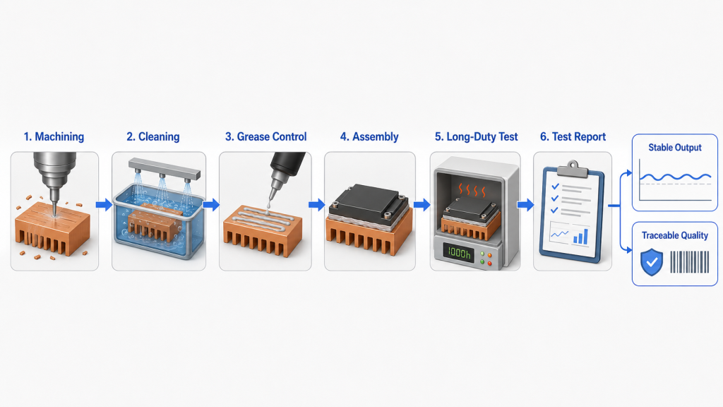 Factory-controlled thermal grease interface in RF amplifier modules