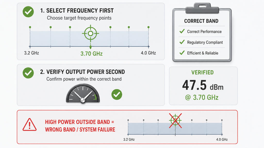 Frequency should be selected before output power to avoid wrong-band RF PA module selection in C-UAS systems