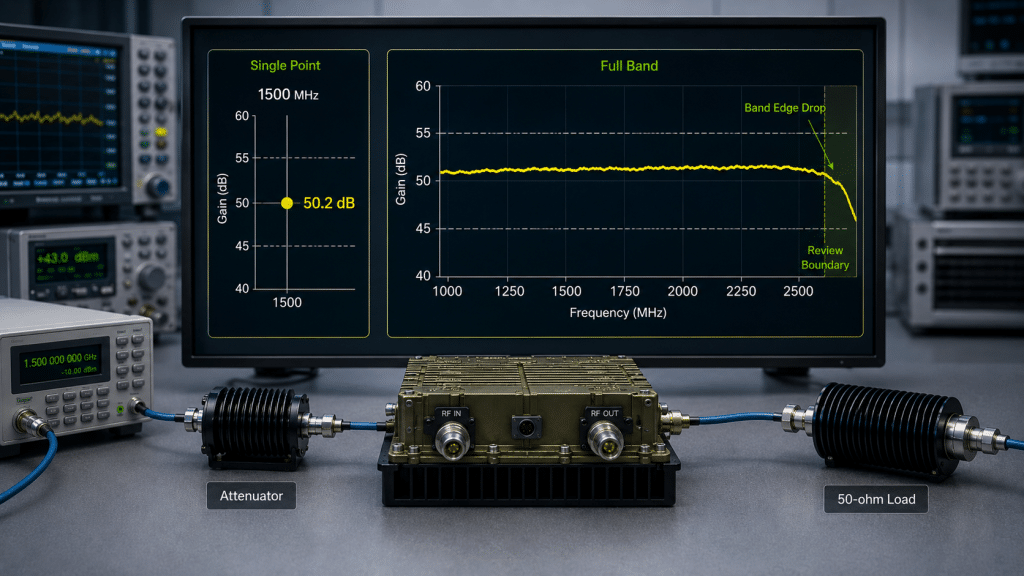 Project-approved C-UAS band mapping with target frequency points for RF PA module selection and RFQ planning