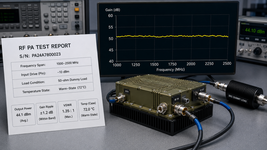 Antenna match and thermal impact comparison between PA port dummy load testing and installed antenna path