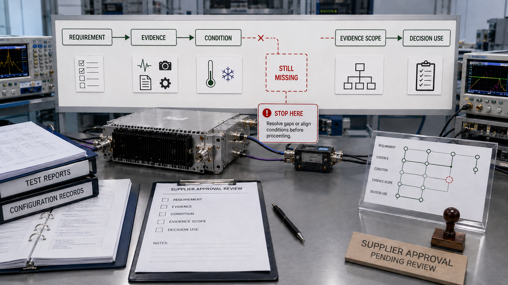 RF PA supplier approval workflow stopping when a required condition or evidence item is still missing
