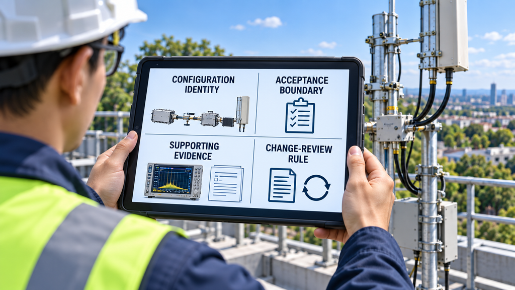 RF PA field-release record covering configuration, operating conditions, mismatch criteria, supporting evidence, and change-review rules.