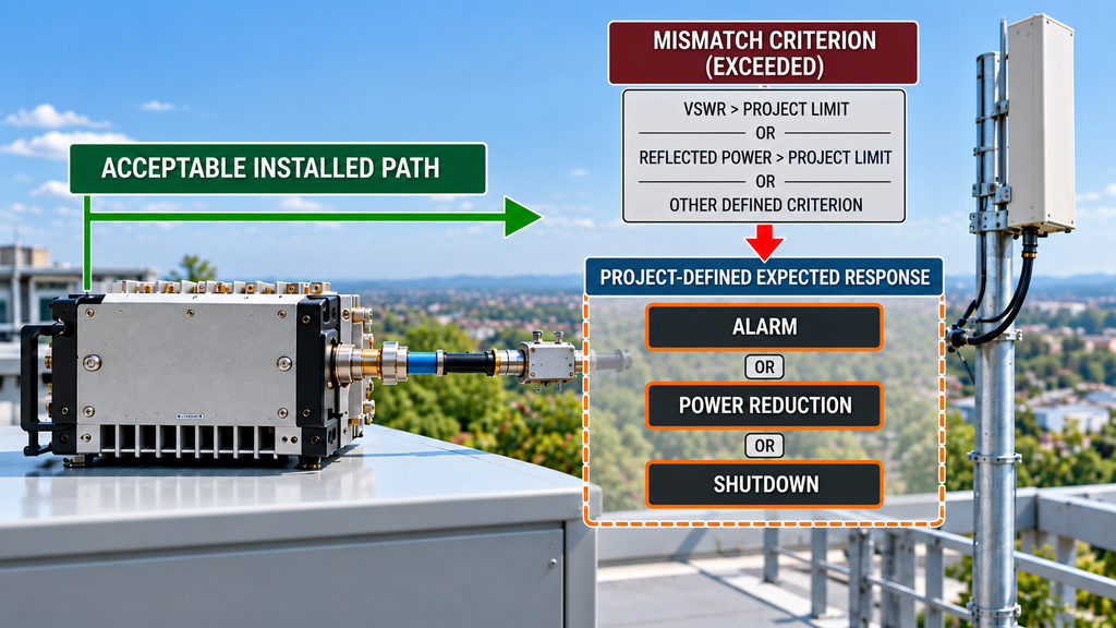 RF PA mismatch acceptance boundary and expected system responses, including warning, power reduction, and shutdown.