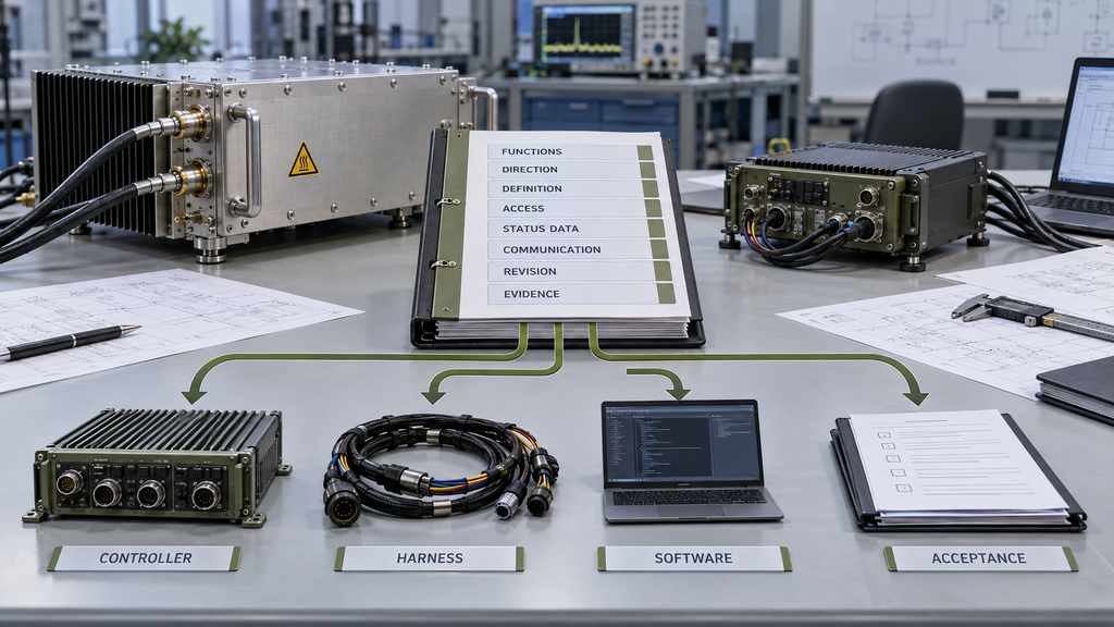 RF PA interface requirements frozen before RFQ to support controller, harness, software, and acceptance planning.