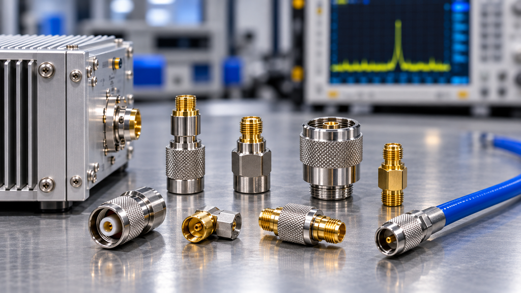 Multiple RF adapters prepared for identification and control in an RF power amplifier test path
