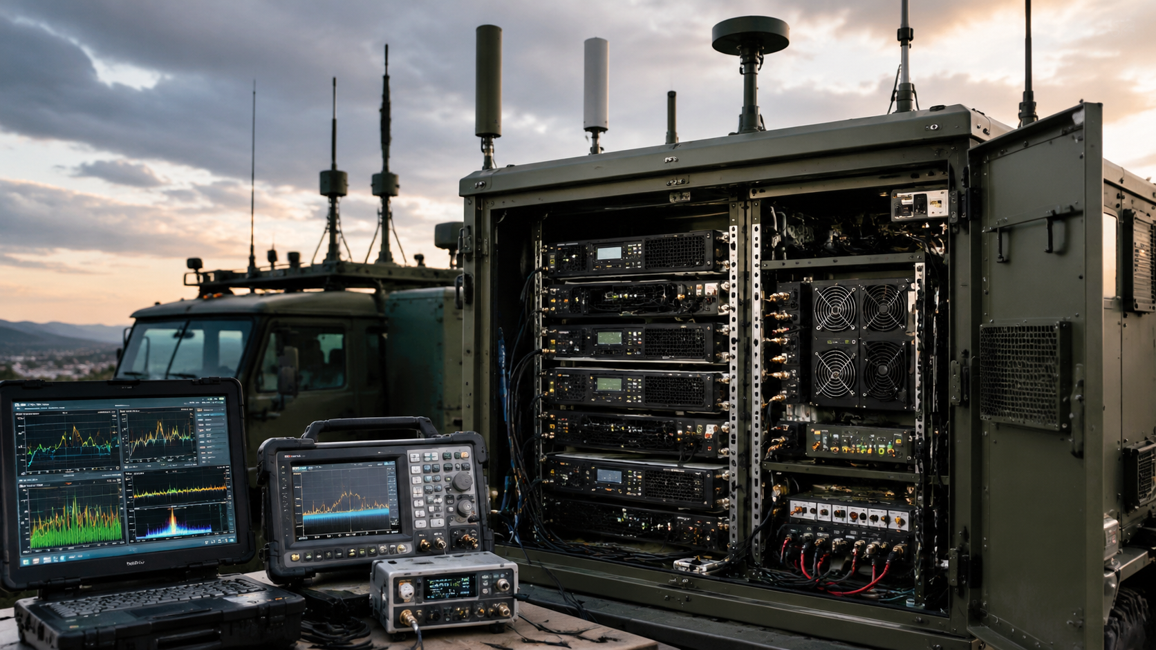 RF Power Amplifier Gain Flatness verification for multi-band C-UAS output in a vehicle-mounted RF cabinet