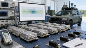 RF Power Tolerance for batch PA delivery with test data, serial-number reports, and vehicle C-UAS integration