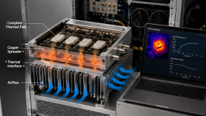 RF Power Amplifier Heatsink design mistakes showing heat path limits from copper spreader, contact surface, thermal interface, and cabinet airflow