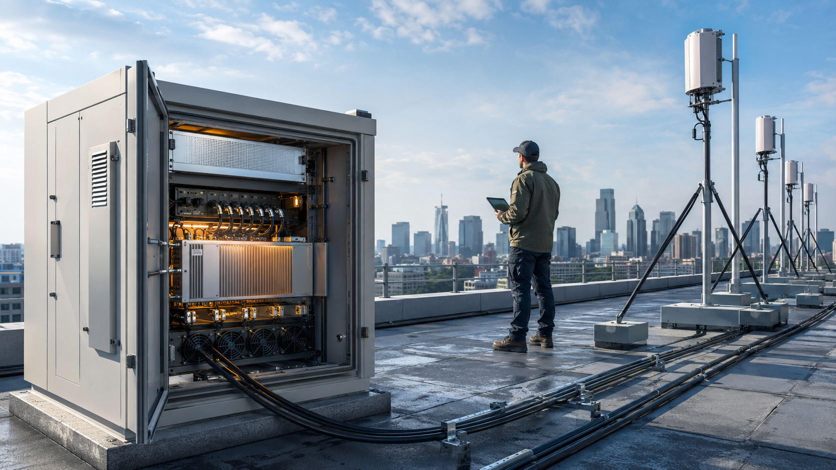 Short RF power burst test compared with RF Power Amplifier Continuous Output inside a rooftop cabinet and antenna path.