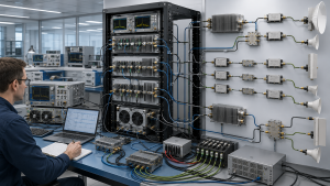 Engineer reviewing verified evidence for broadband, narrowband, and mixed RF PA system selection