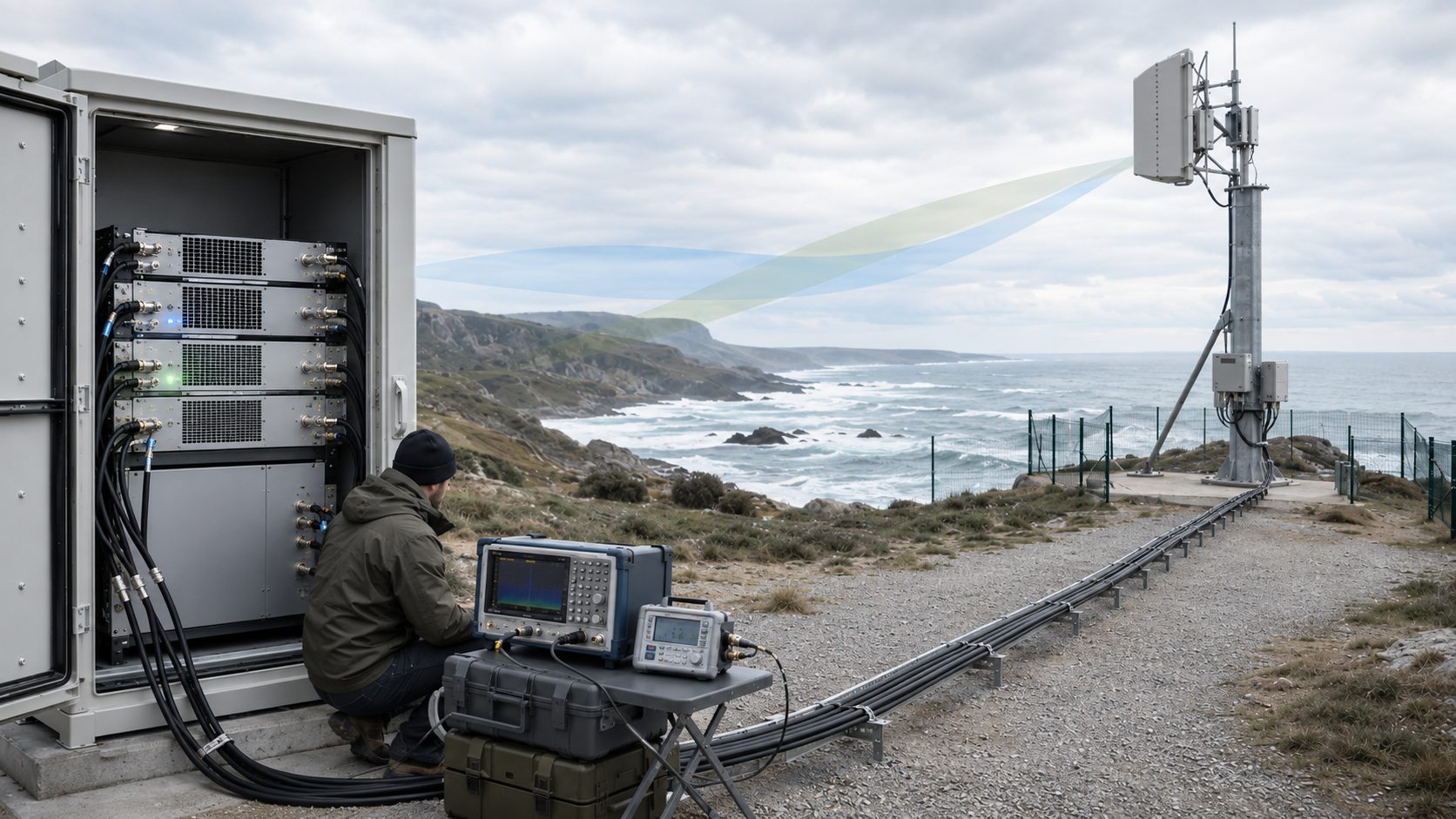 Frequency Overlap verification for multi-module RF power amplifier systems in a coastal C-UAS deployment.