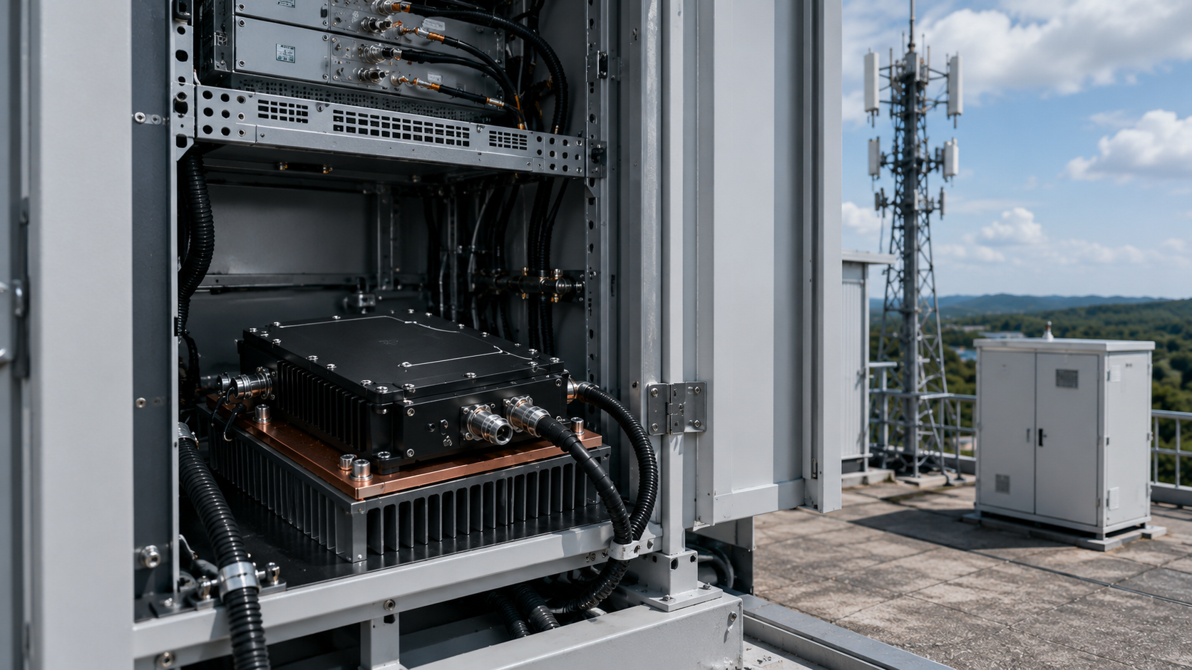 RF PA fastener reliability check showing amplifier module mounting, heatsink connection, and field deployment environment