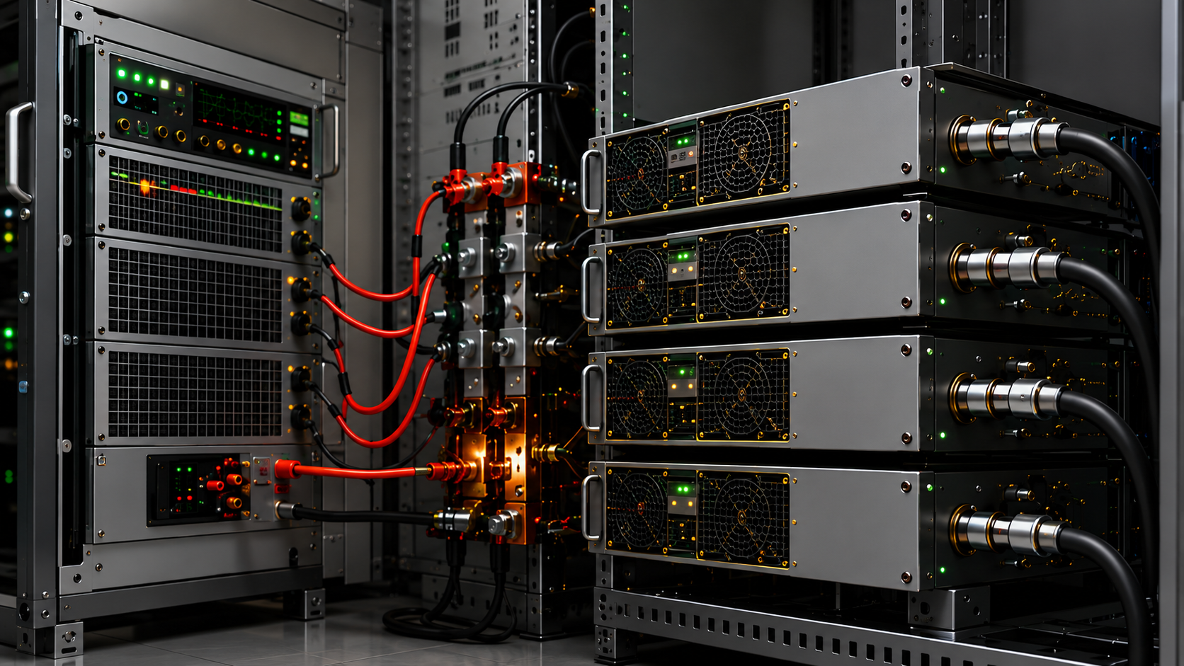 Multi-channel RF power amplifier system showing DC power supply stress under high current demand