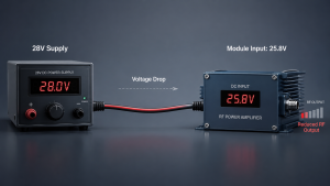 Cable size causing RF power loss with 28V supply and 25.8V module input