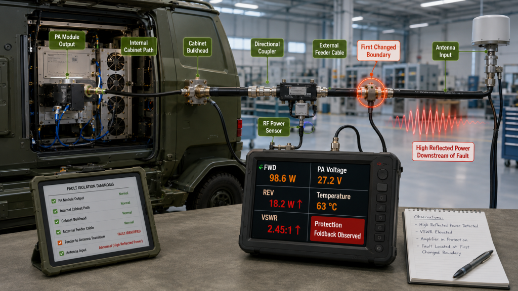 VSWR and protection data identifying the first changed RF path boundary