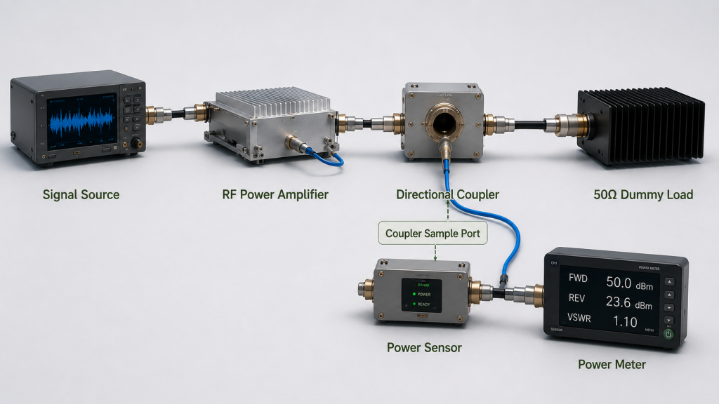 RF power amplifier output reference plane comparison between PA port and antenna port measurement