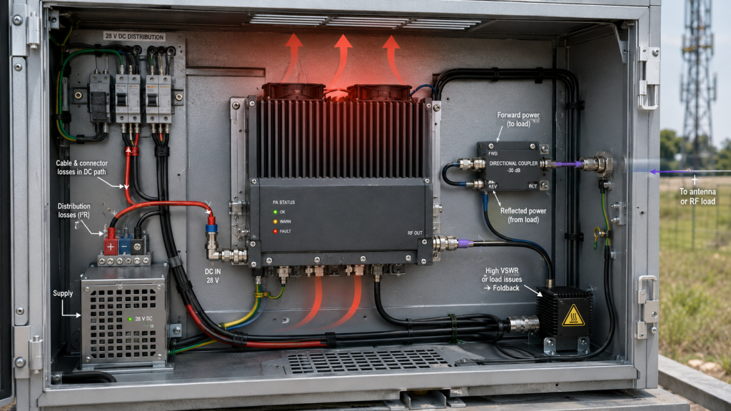 RF PA forward and reflected power measurement setup using directional coupler and dummy load