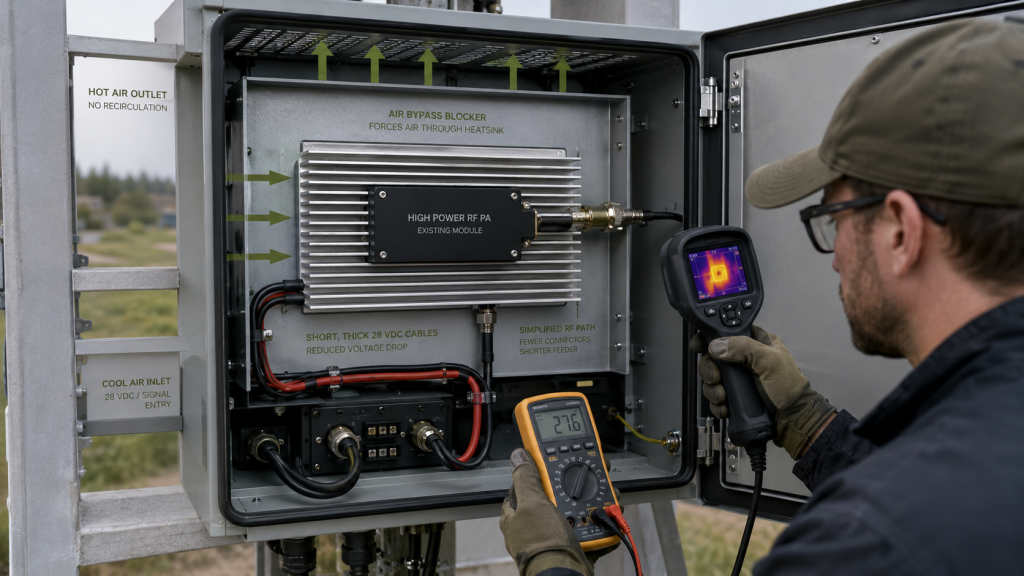 RF PA cabinet thermal validation using infrared temperature measurement during operation