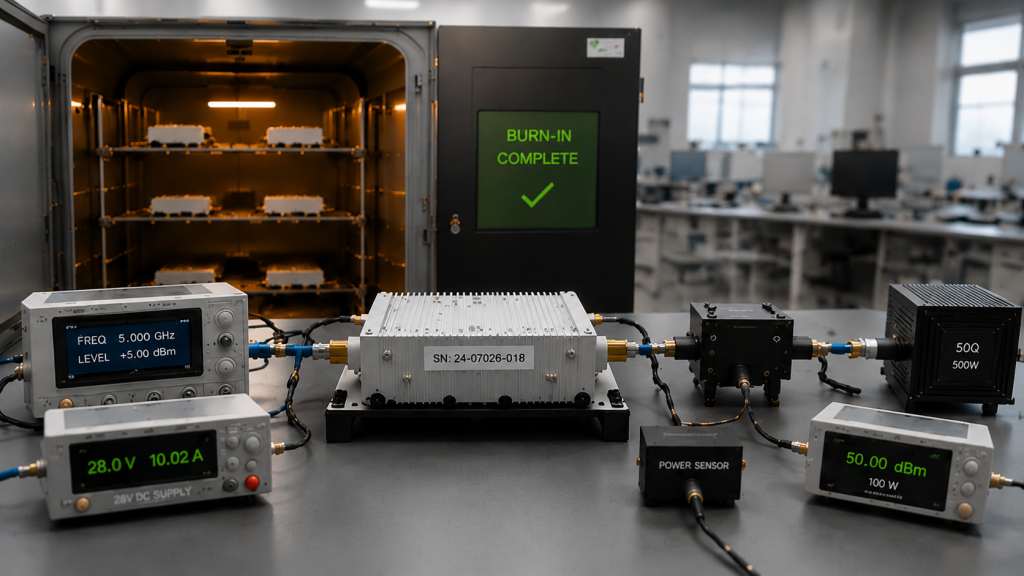RF Power Amplifier after burn-in completion before final RF performance verification