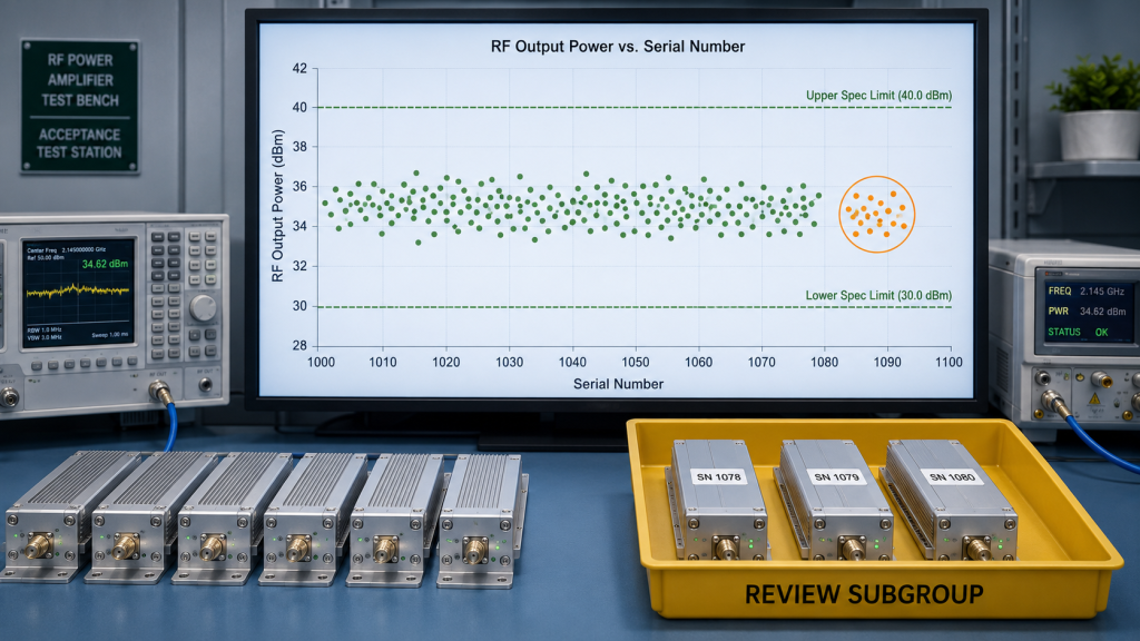 RF power distribution showing a subgroup that triggers batch engineering review