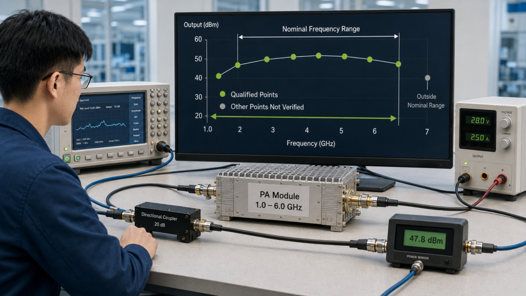 Nominal RF PA frequency range compared with project-qualified frequency points