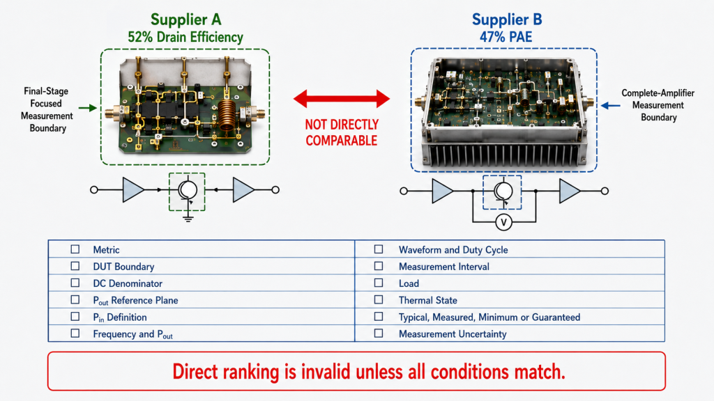 Conditions that must match before directly comparing PAE and drain efficiency