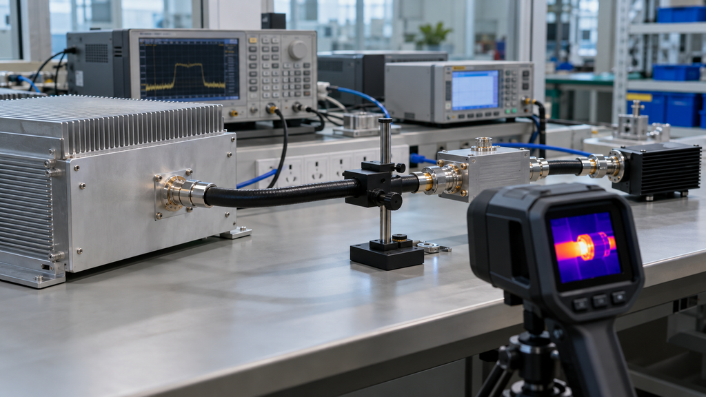 Thermal imaging check of an RF connector during sustained RF power testing
