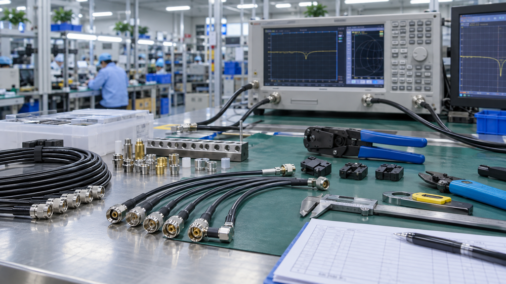 RF connector and cable assembly inspection tools prepared for termination and acceptance testing
