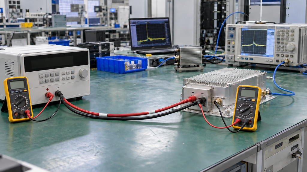Source-side and PA-terminal voltage measurement across the same RF power amplifier DC supply path