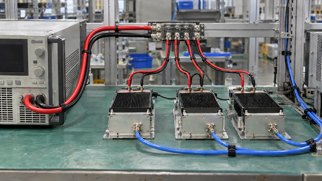 Shared DC feeder and separate branch connections supplying multiple RF power amplifier modules