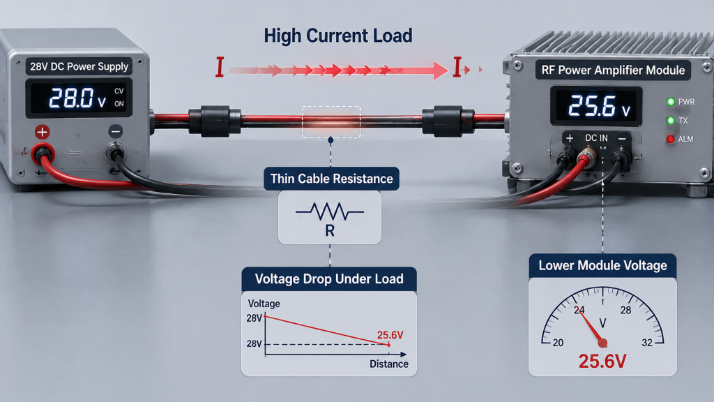 Thin cable causing voltage drop under high current