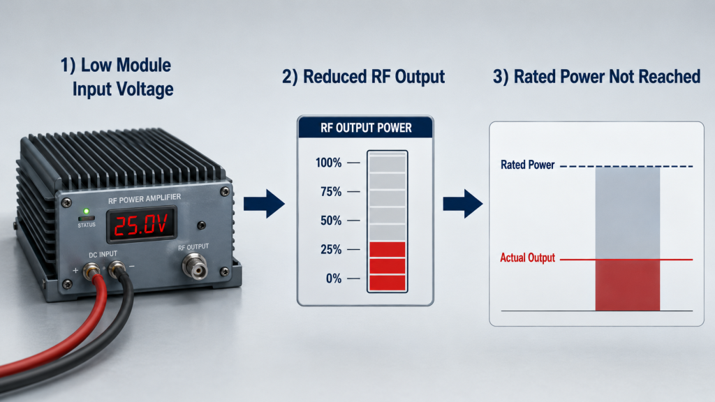 Cable voltage drop reducing RF output power