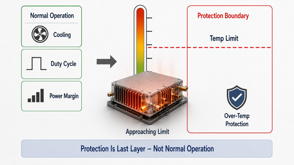 RF Power Amplifier temperature protection status during hot-site operation