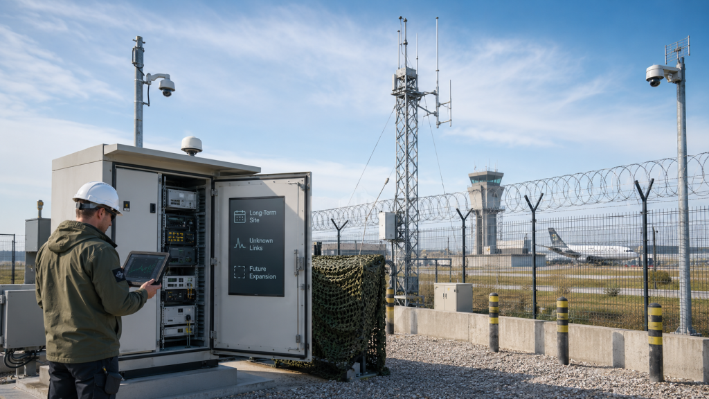 Long-term C-UAS site with antennas and cabinet showing why spectrum strategy becomes necessary.