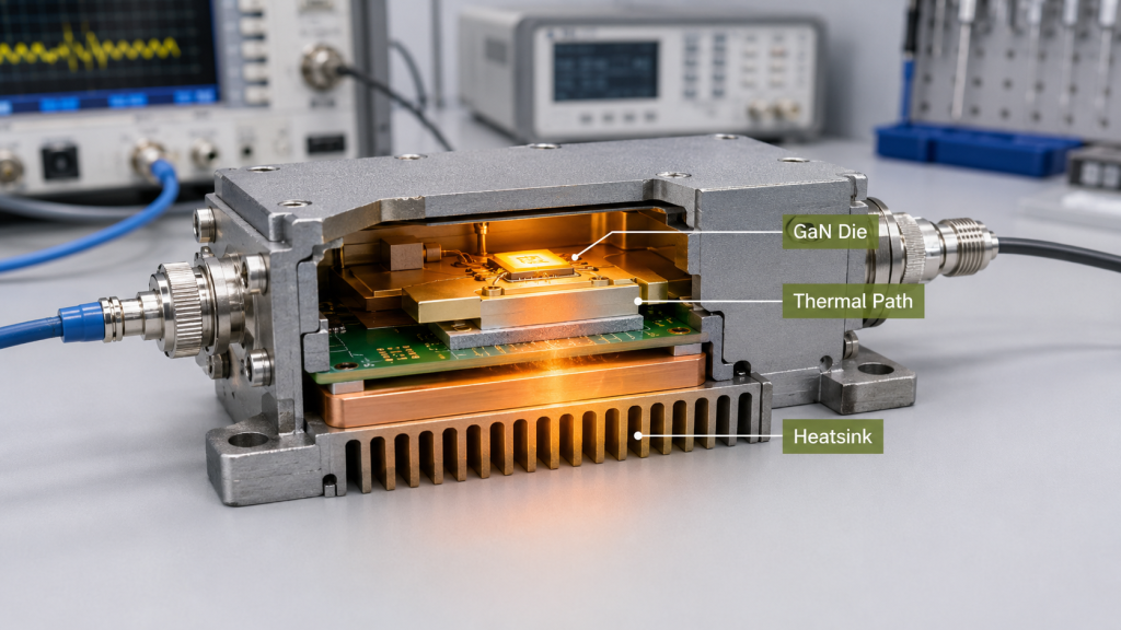 GaN Device Quality shown through junction temperature, thermal resistance, and full-load RF amplifier output