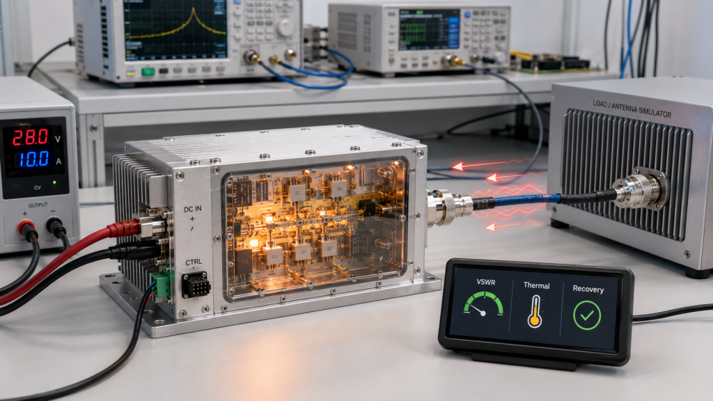 GaN Device Quality affecting VSWR tolerance, protection behavior, and RF amplifier fault recovery