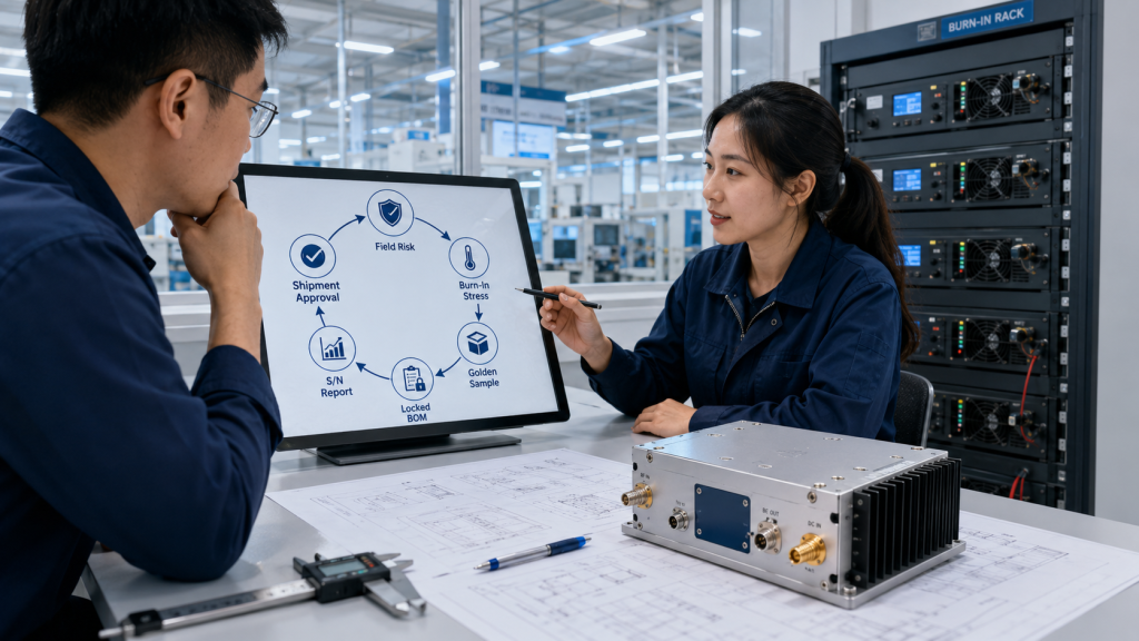 Decision framework for judging whether RF Power Amplifier batch burn-in is strong enough before shipment