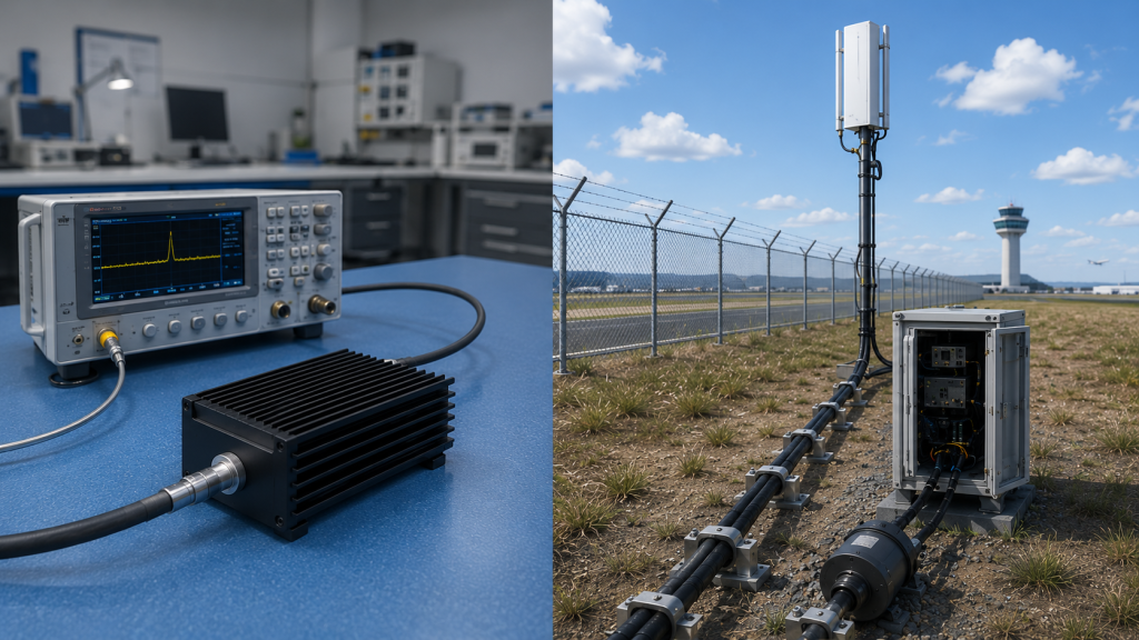 RF Power Amplifier bench load compared with real antenna field load in a C-UAS RF chain