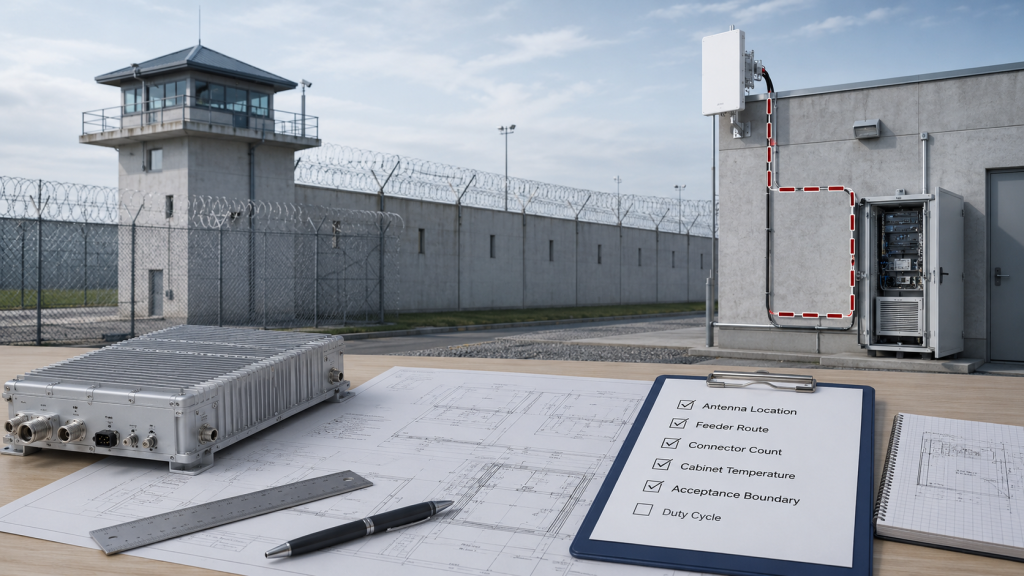 RFQ preparation for 5.8GHz output with antenna location, feeder route, connector count, cabinet temperature, and acceptance boundary.