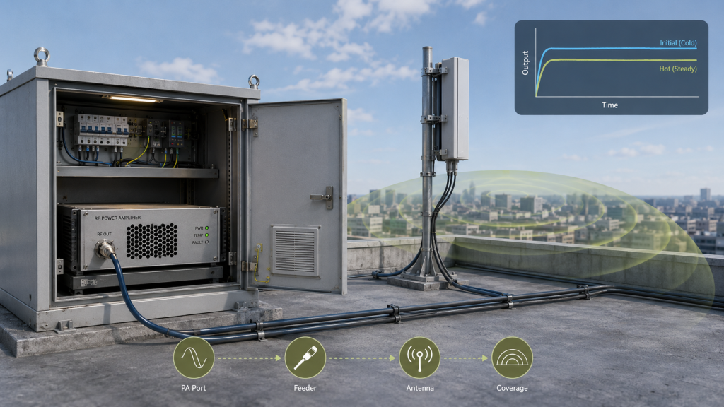 RF Power Amplifier Continuous Output affecting antenna-port power stability, feeder delivery, antenna behavior, and C-UAS coverage.