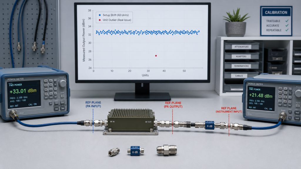 RF Power Tolerance readings can change when cable loss, voltage, temperature, or reference plane shifts