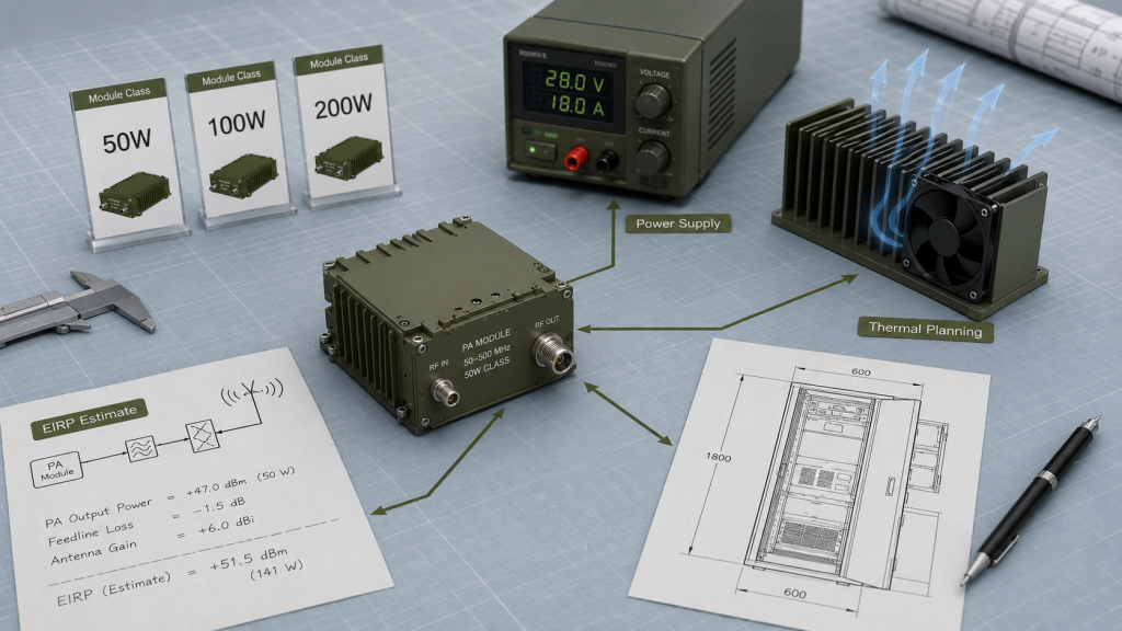 RF PA module power helps estimate C-UAS System EIRP, power supply, thermal planning, and cabinet design before final system approval.