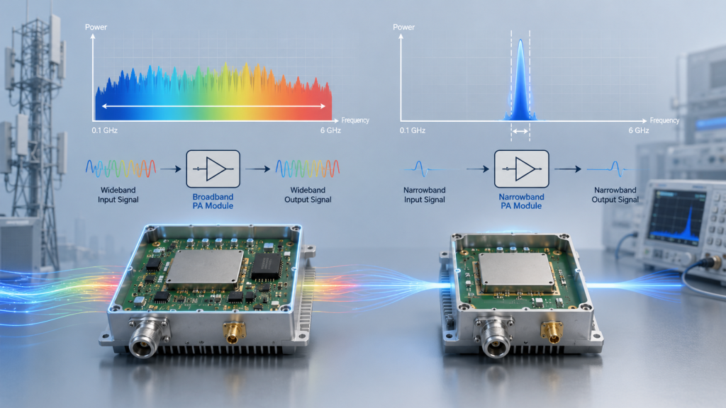 Standard RF PA frequency band being reviewed on a test screen where a critical target frequency sits near a weak band edge.