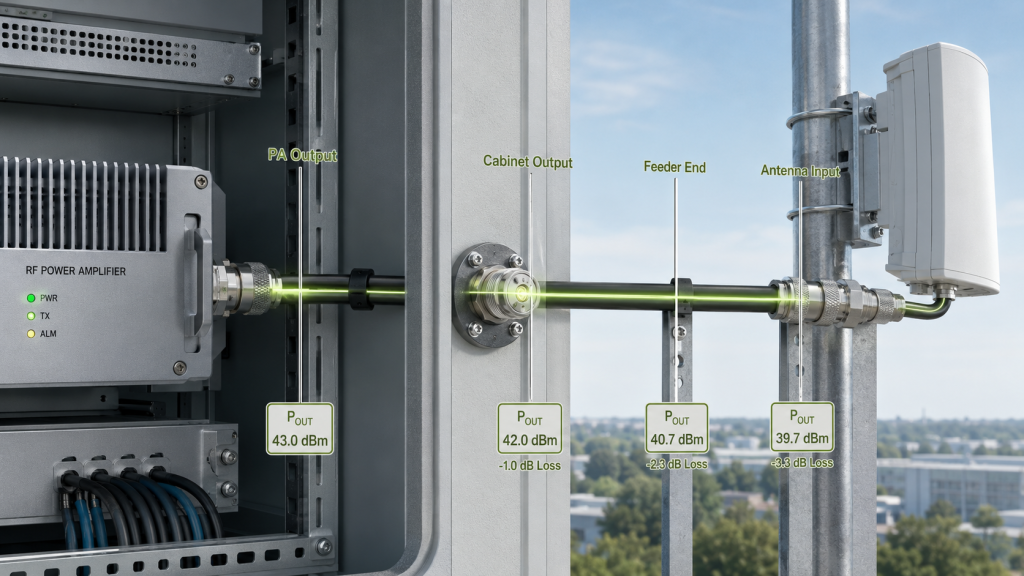 RF PA power margin definition showing base requirement, available headroom, project reserve, and remaining margin