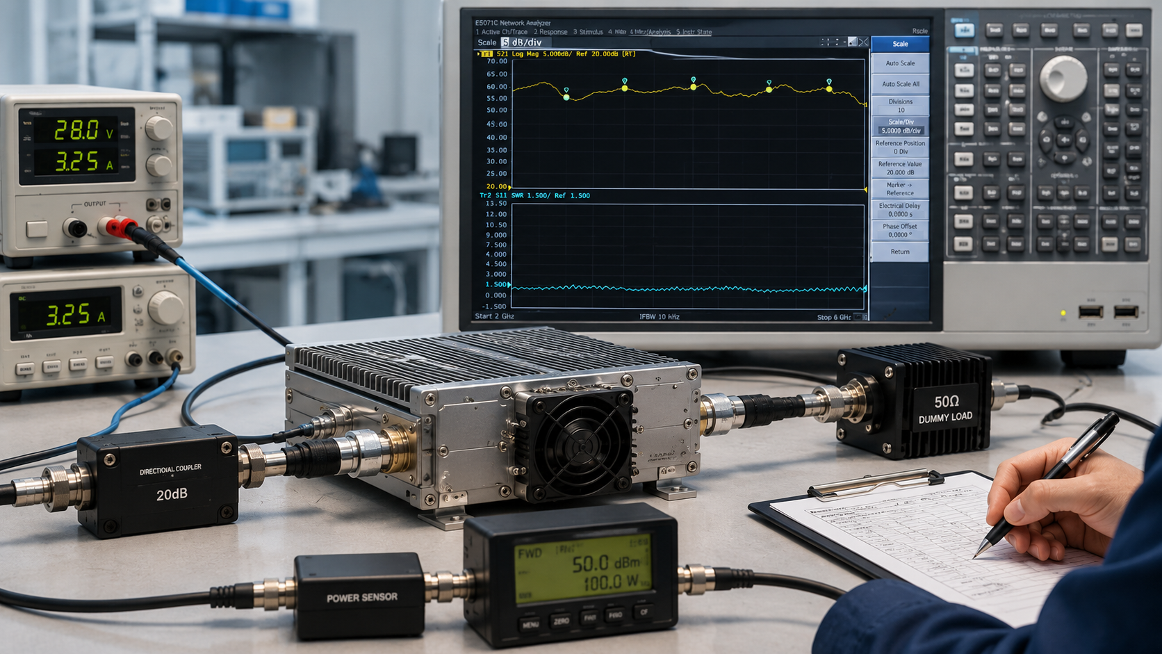 RF PA frequency-range verification setup for C-UAS projects