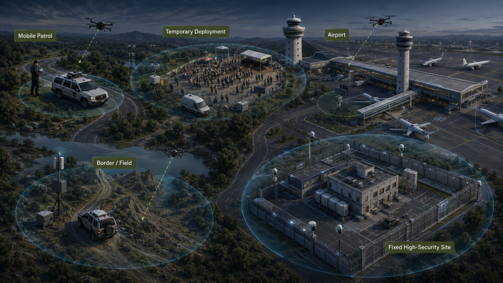 Drone detection deployment examples for border, temporary events, airports, and high-security sites