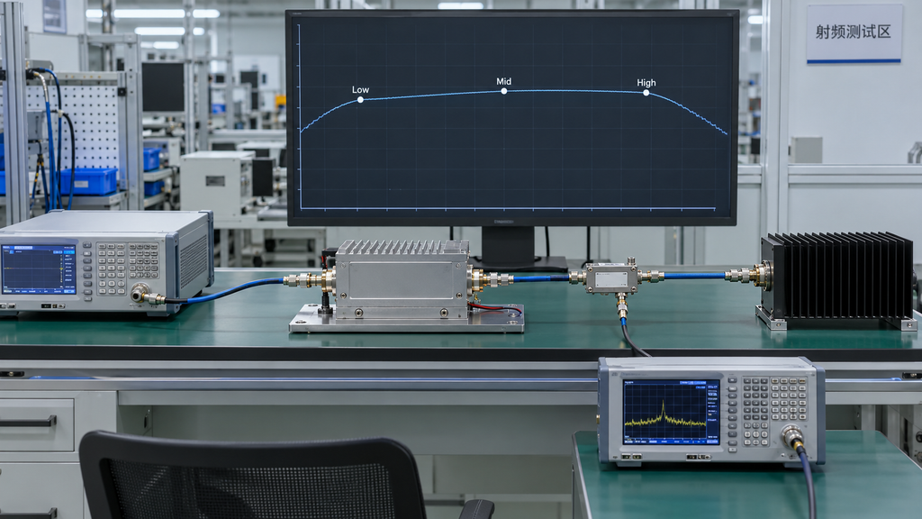 Low, mid and high RF PA test points used as a representative frequency sampling set during acceptance testing